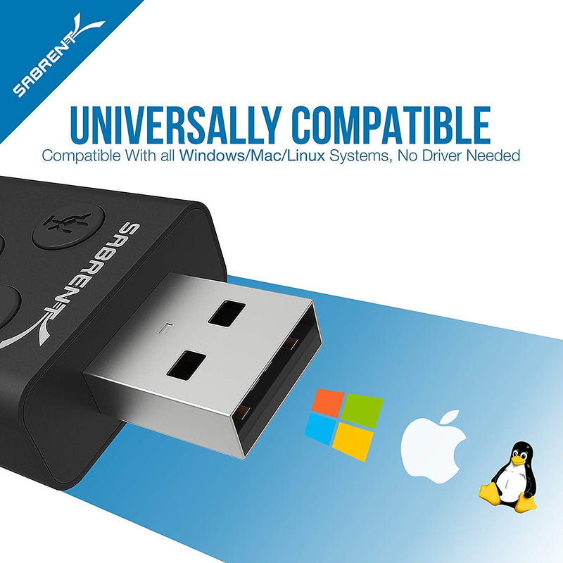 SABRENT Aluminum USB External 3D Stereo Sound Adapter for Windows and Mac. Plug and Play No Drivers Needed. [Black] (AU-DDAB) Black