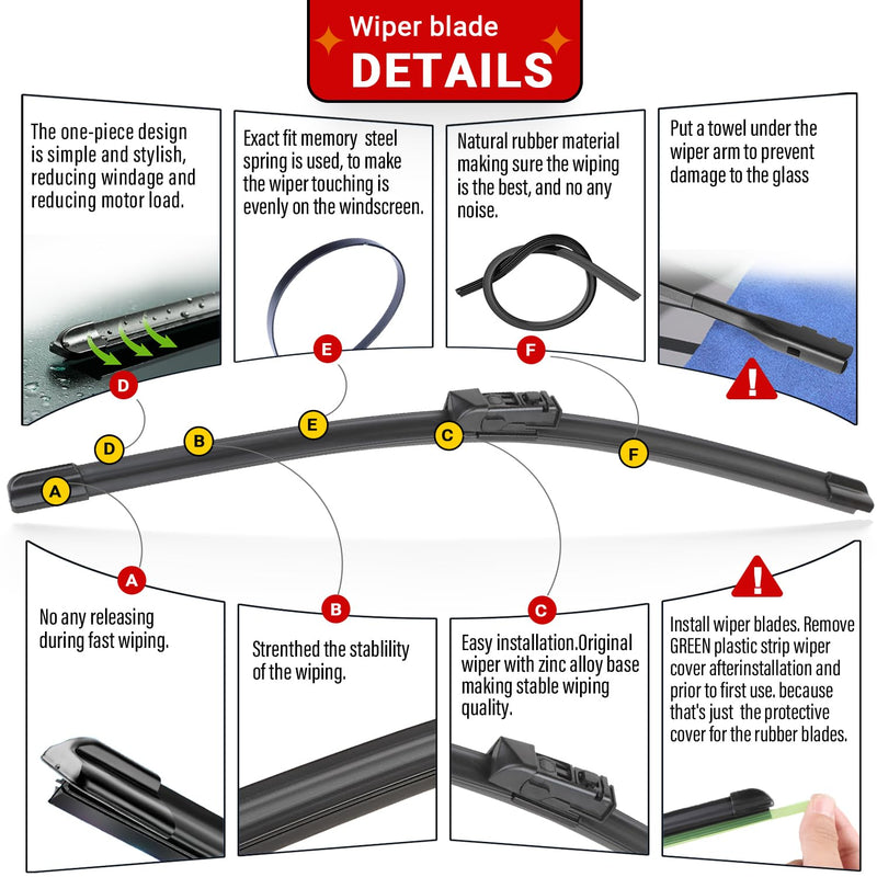 Windshield Wiper Blades Replacement for Toyota Prius 2016-2022 Original Factory Quality Front Rear Wipers Blade Set for My Car - 28" 16" 16" (Pack of 3) 28"/16"/16"