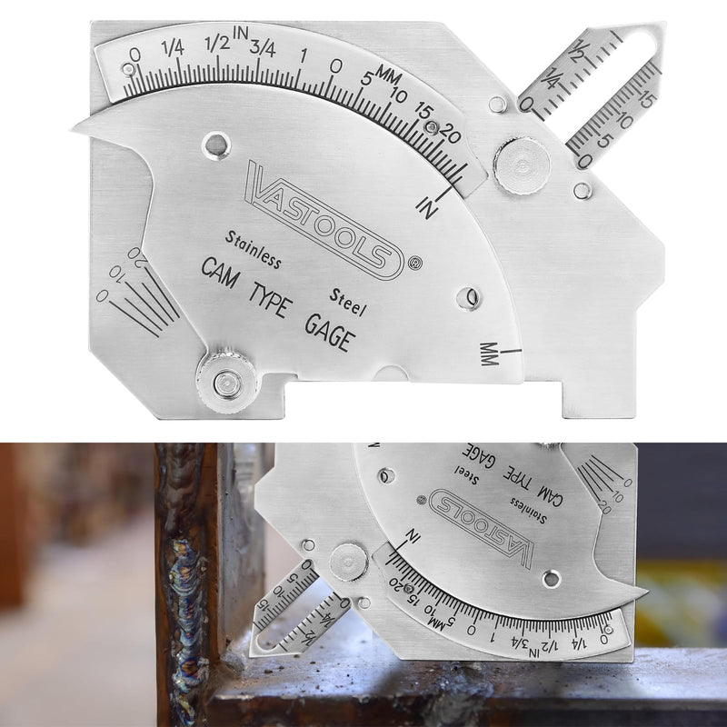 VASTOOLS Cam Weld Gauge,Stainless Steel,Metric & Inch,Linear Measurements up to 2"(50mm),Permanently Etched Markings and Thickness for Professional Welders MG-8