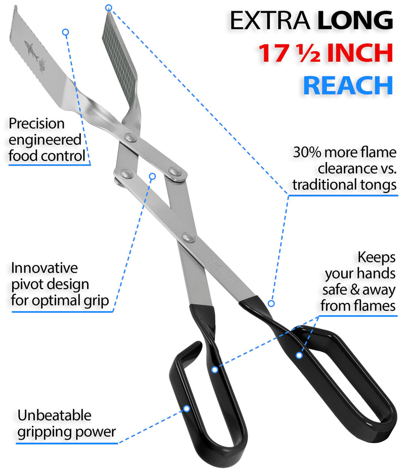 Shark BBQ Grill Tongs - 17 inch Black. Professional kitchen and outdoor grilling utensil. Long reach Barbeque Grilling Tongs. Ideal for steak, fish, burger, and sausage Black Long-reach