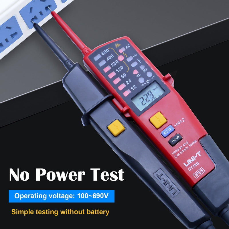 UNI-T UT18C Waterproof Voltage Tester Professional 12V~690V Voltage and Continuity Tester Multifunction Digital Electrical Voltage Meter AC/DC Automatic Range LCD Display