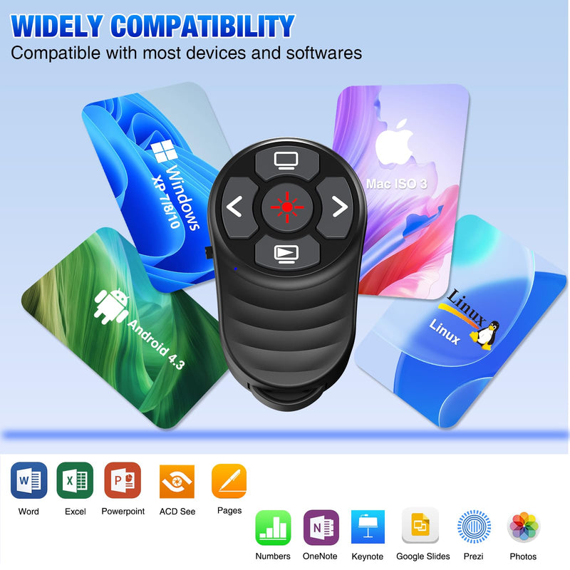 Rechargeable USB Type C Wireless Presentation Clicker, Finger Ring Clicker Powerpoint Clicker with Red Light & Volume Control, Wireless Presenter Remote Pointer for Slide MAC Computer PC Laptop Portable Finger Ring
