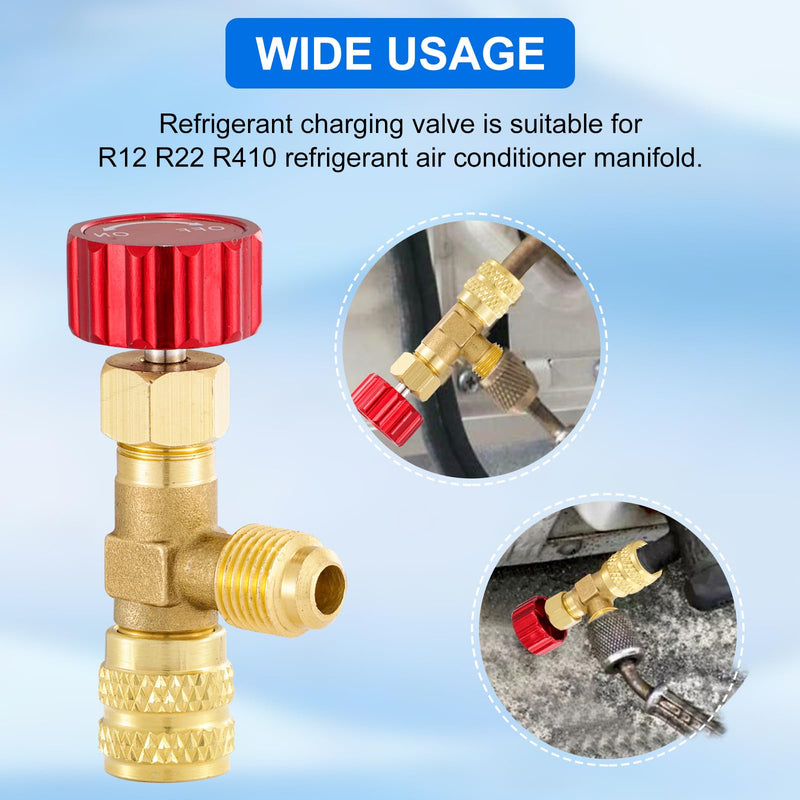 R12 R410 Refrigerant Charging Valve, Safety Flow Control Ball Valve, Brass Low Loss HVAC Fittings for R12 R22 R410A AC Manifold, Mini Split Air Conditioner Tool (1/4'' Male x 5/16'' Female) 1/4'' Male x 5/16'' Female
