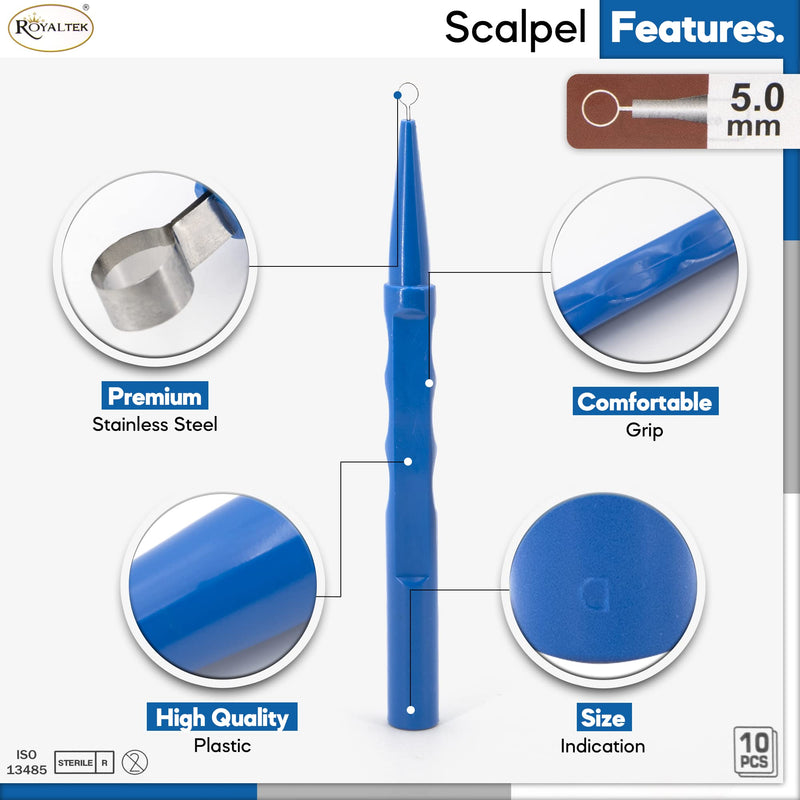 Sterile Disposable Dermal Curettes, Easy Peel Packing - Box of 10 (5.00 mm) 5.00 mm