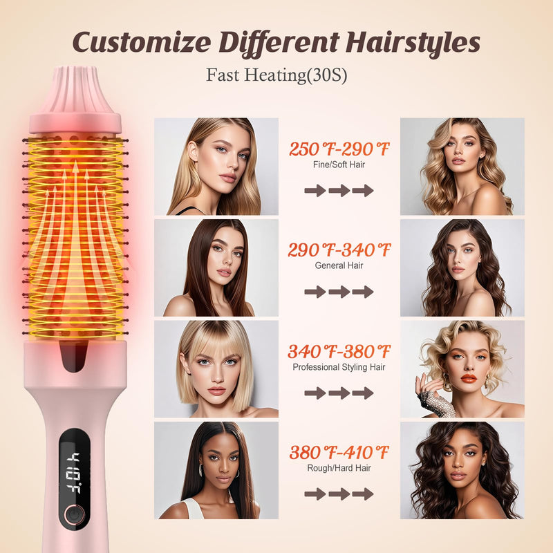 Thermal Brush, Heated Hot Brush for Hair Styling, 38mm Dual Voltage Hot Hair Straightener Curler with 6 Temperature Adjustable Heated Curling Iron for Women