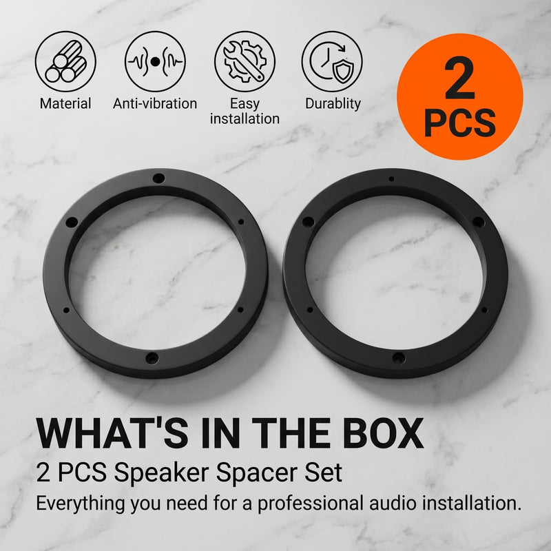 2 PCS Car Speaker Spacers, 6.5" Plastic Speaker Mounting Ring for Enhanced Sound Quality, Anti-vibration Door Baffle Gasket, Modified Accessory for Most Cars SUVs Trucks (Black)
