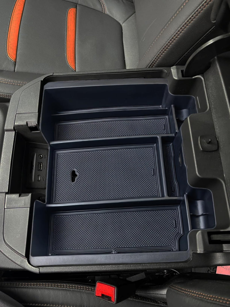 Center Console Armrest Box Organizer Tray for 2019-2022 Chevy Silverado/GMC Sierra 1500 and 2020-2023 Silverado/Sierra 2500/3500 HD Accessories (Full Console w/Bucket Seats ONLY) Black Trim