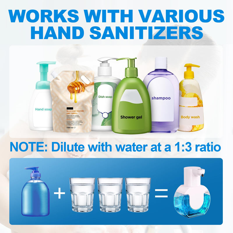 Automatic Foaming Soap Dispenser 15oz/420ml Foaming Hand Sanitizer Touchless Wall Mount with 4levels Adjustable Free Touch Electric Soap Dispenser Rechargeable with Sensor White Foam