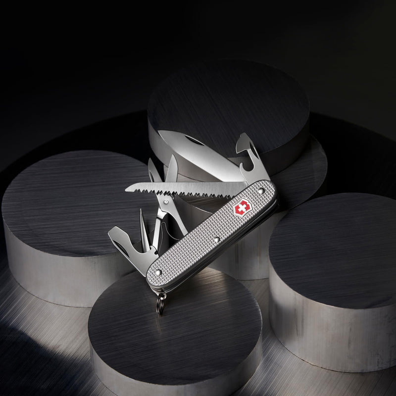 Victorinox Farmer X Alox Swiss Army Knife - 10 Function Pocket Tool, Silver | Swiss Made Stainless Steel Multi-Tool with Wood Saw, Scissors, Large Blade, Reamer, Bottle Opener and Durable Alox Scales 10 Functions