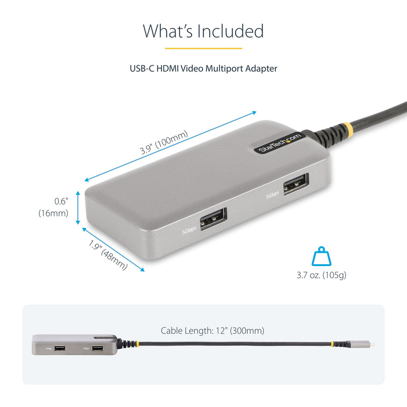 StarTech.com USB-C Docking Station for MacBook Pro M1 M2 M3 M4 and Windows, 4K 60Hz HDMI Video, HDR10, USB 5Gbps Hub, 100W Laptop Charging, GbE
