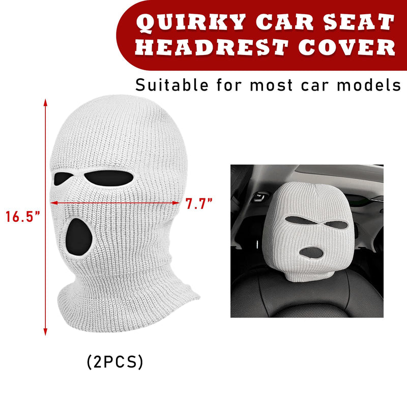 2 PCS Car Headrest Cover, Personalized Funny Car Seat Full Face Mask, Ski Mask Wrap Protection for Auto Front Seat Rest Decoration, Universal Interior Car Accessories (White) White