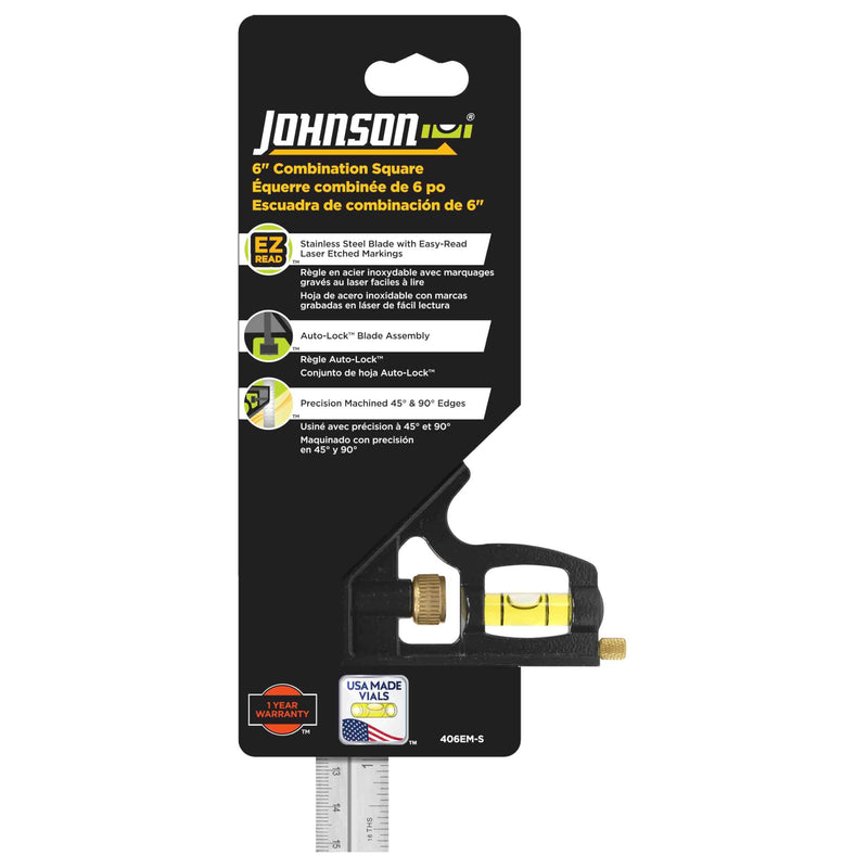 Johnson Level & Tool 406EM-S Heavy Duty Professional Inch/Metric Metal Combination Square, 6", Silver, 1 Square 6"
