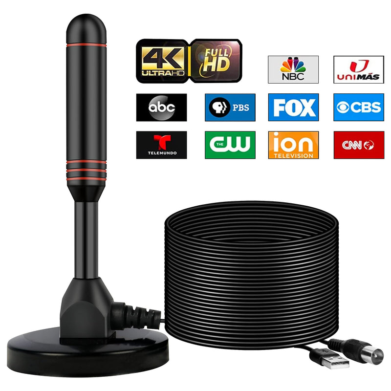 Indoor TV Antenna with 2 Signal Boosters & 32FT Cable – Digital Antenna for Smart TV, Magnetic Base, Supports 4K 1080p – Dual Amplifiers for Long Range Reception of Local Channels (Red) Red