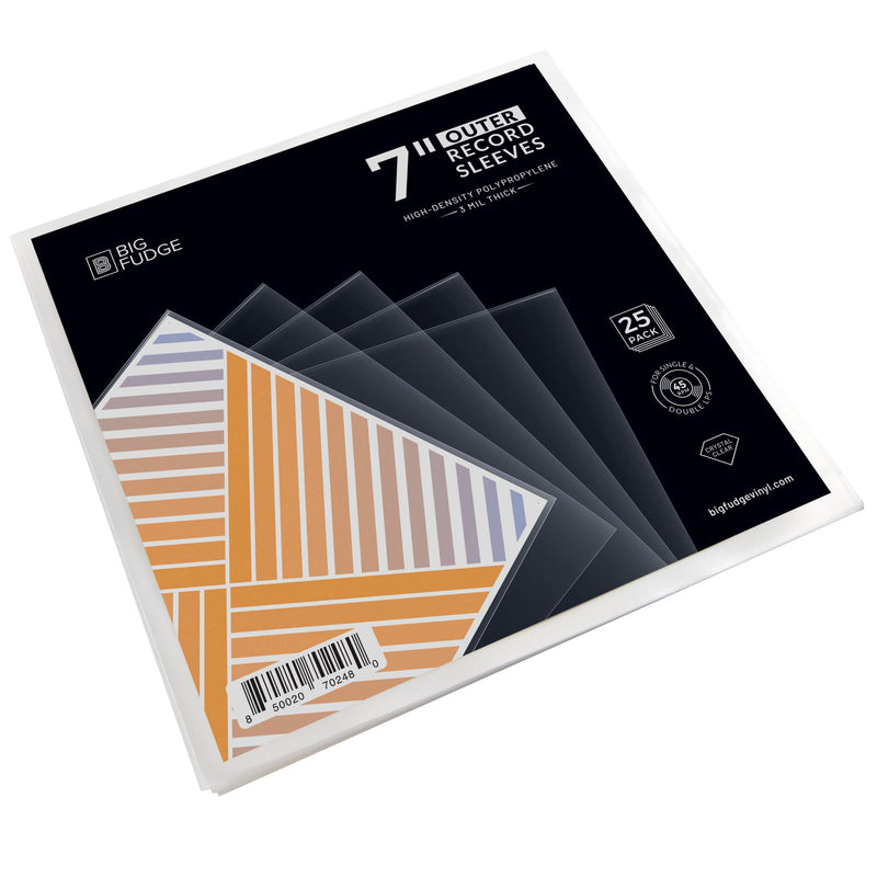 BIG FUDGE 25x Vinyl Record Outer Sleeves 7 inch | Durable & Wrinkle-Free | Crystal Clear & Made from High-Density Polypropylene | Best Vinyl Covers for LPs & Singles | 3 mil Thick, 7.42" x 7.42 7" 25