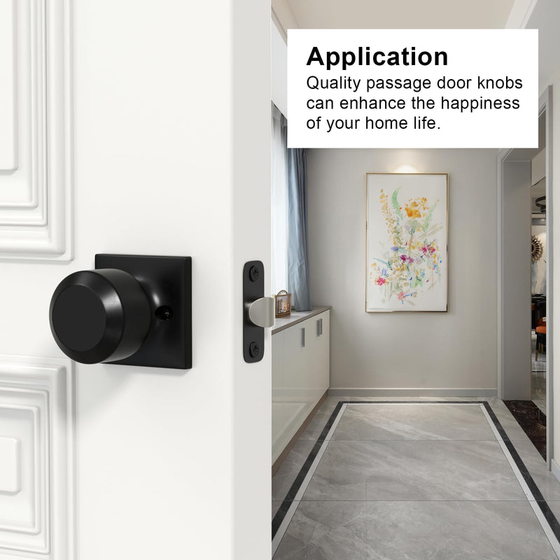 Goldenwarm Matte Black Closet Door Knobs, Passage Door Knobs, Black Door Knob Interior No Lock for Closet Hallway 1 Pack