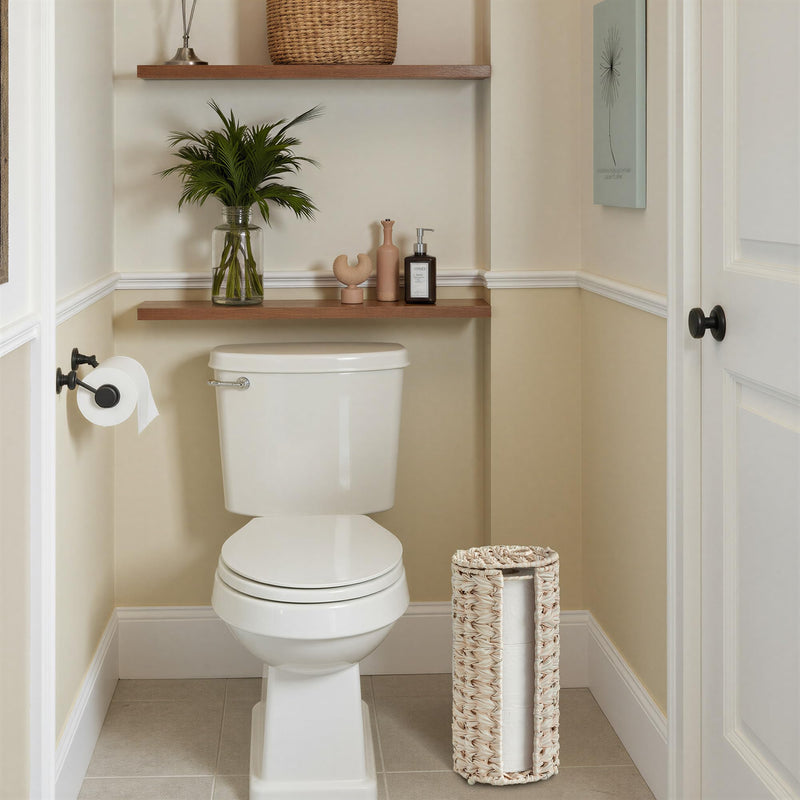 GRANNY SAYS Toilet Paper Storage Holder, Bathroom Toilet Paper Holder Stand, Woven Bathroom Baskets for Bathroom, Free Standing Organizer for Bathroom Storage Butter Milk 6¾"D(For 3 Roll)