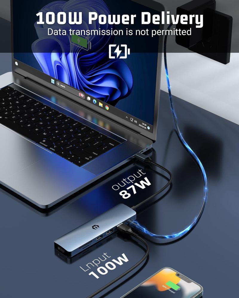 USB C Hub, oditton 7 in 1 USB Adapter Featuring 4K HDMI, 100W PD, USB 3.0 Ports, 2 x USB 2.0 Ports, SD/TF Card Reader Compatible with iMac, Surface, XPS, Thinkpad, Galaxy and More