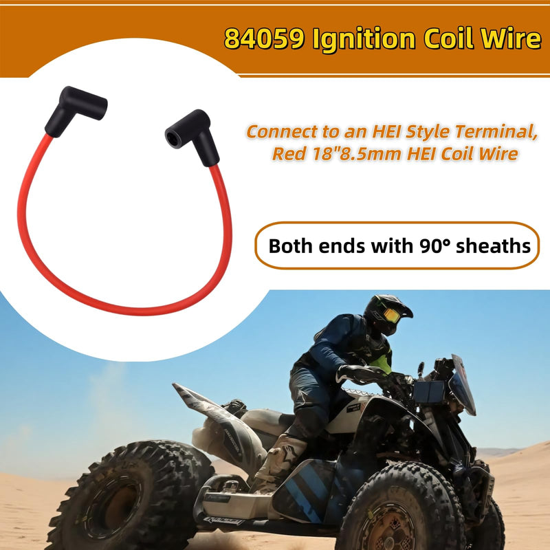 84059 Ignition Coil Wire, 18" 8.5mm Red 90° Boots High-Performance Coil to Spark Plug Cable, Compatible with HEI Style Terminal, Fit for Blaster 2 Coil