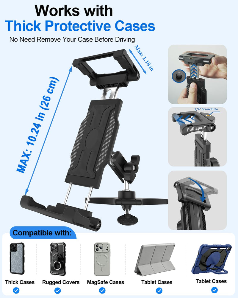 Metal Arm Car CD Tablet Holder, Sturdy CD Slot Car Tablet Mount | 360° Rotating Metal Arm, Thick Case Friendly, Anti-Slip Rubber Mat, Compatible with 6"-15.6" Large iPad Pro/Air/Mini & Phones