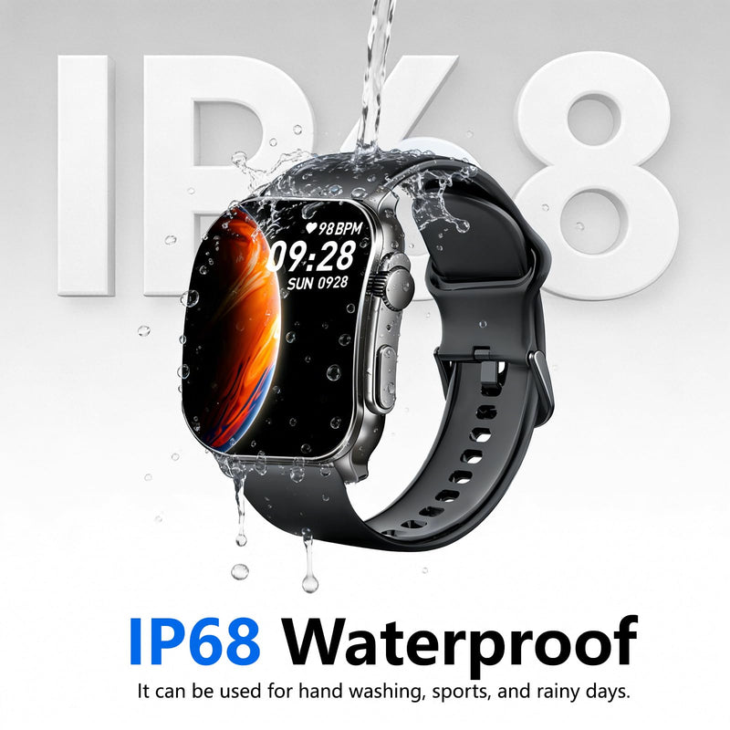 Smart Watch for Men, 2.01" AMOLED Curved HD Screen Smart Watch, Fitness Tracker with 24/7 Heart Rate/Sleep Monitor, IP68 Waterproof Running Watch, Compatible with iOS & Android for Daily Workout Black