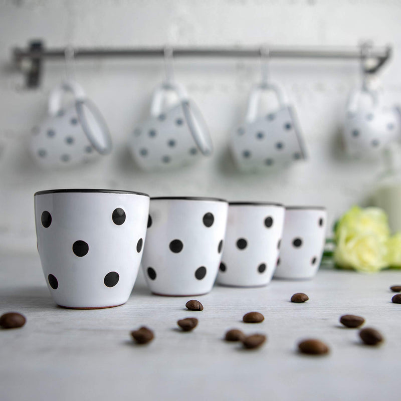 City to Cottage Ceramic Espresso Cups of 4, Small Expresso Shots, Demitasse, Perfect for Espresso Machine, Handcrafted Cups (White and Black Polka dot)