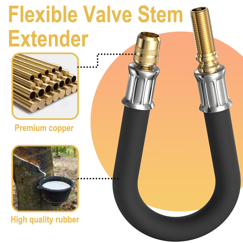 Tire Valve Extension, 8.25 Inch Flexible Tire Valve Extenders, 90 Degree Schrader Valve Adapter, Tire Valve Stem Extension, Universal Flexible Tire Valve for Cars Rv Truck Motorcycle Bike Scooter 1 PCS