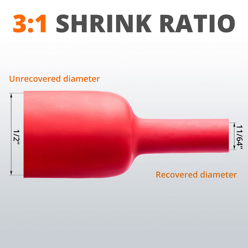 Wirefy 1/2" Heat Shrink Tubing - 3:1 Ratio - Adhesive Lined - a resistant Heat Shrink - Red - 50 Feet Roll