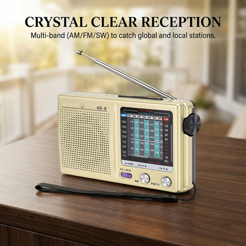 Shortwave Radio AM FM SW WB Portable Battery Operated Radio with Headphone Jack, Clear Sound Reception (Gold) Gold