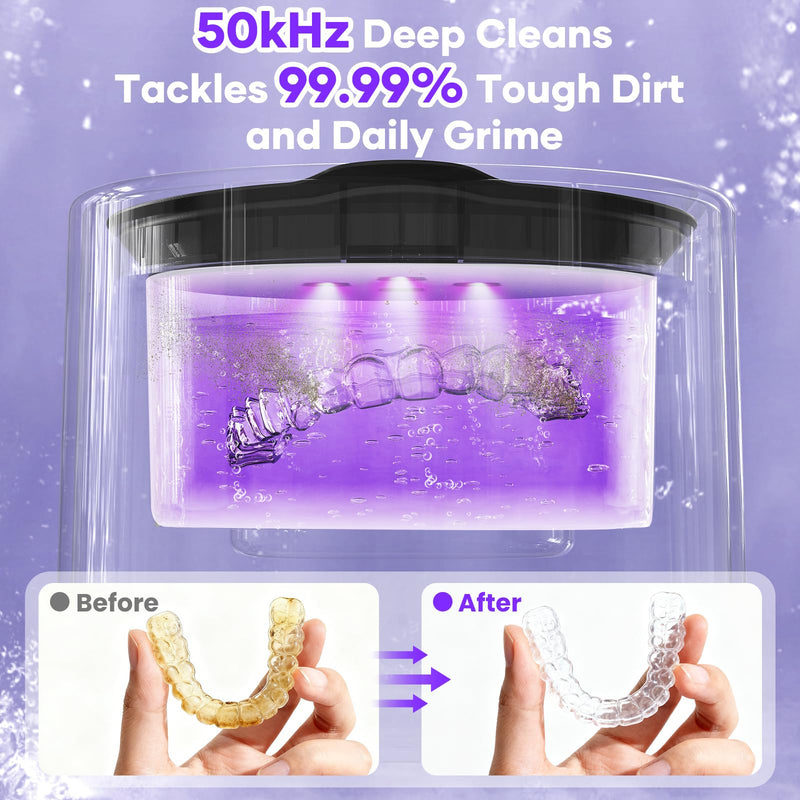 Ultrasonic Retainer Cleaner Machine, 50kHz Ultrasonic Jewelry Cleaner with 3 Modes, Dental Pod for Rings, Toothbrush Heads, Watches, Dentures, Retainers, 200ML Capacity, 304 Stainless Steel Black