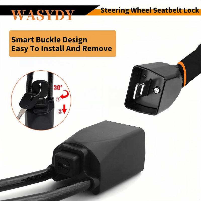 Steering Wheel & Seat Belt Lock, Anti-Theft Device, Great Gift for Father | 2026 upgraded high-strength steel cable, compact & lightweight. Universal fit for cars, SUVs, trucks and golf carts.