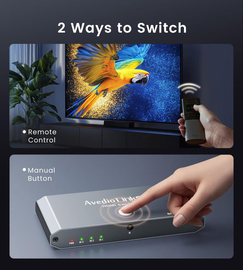 8K@60Hz HDMI Switch 3 in 1 Out with 2.6ft HDMI Cable & Remote, 4K@120Hz Aluminum HDMI 2.1 Switch Splitter with Auto-Switching, Supports HDCP 2.3 HDR 10+ Dolby Vision/Atmos 48Gbps for PS5, Xbox,Switch