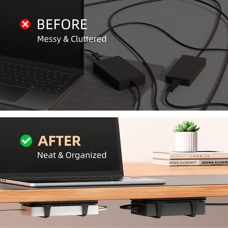 ELETIUO Universal Silicone Laptop Charger Holder,Under Desk Power Brick Mount Organizer for Charging Brick & Cables,Flexible Non-Slip Power Bricks Mount,Secure Supply Holder for Laptop Charger,Black Black