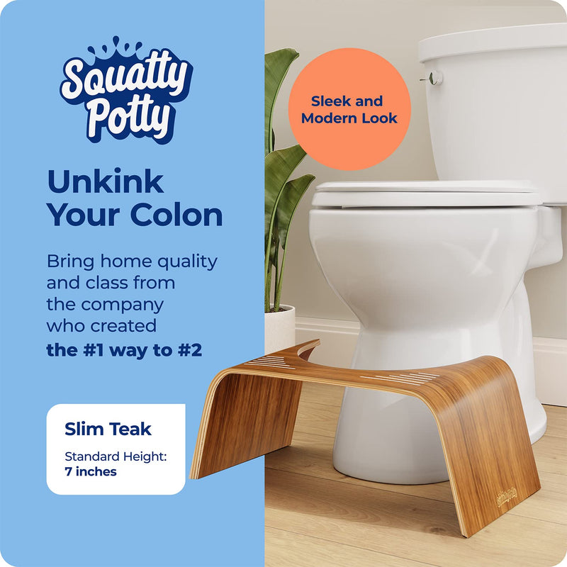 Squatty Potty Slim Teak Toilet Stool - 7-inch Height | Original Bathroom Wood Stool for Natural Positioning Brown