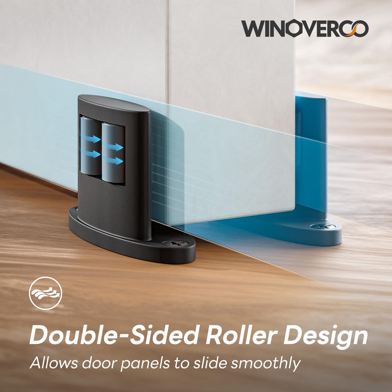 4Pack Sliding Barn Door Bottom Floor Guide,Double-Sided Roller Design,Smoothly and Quietly, Aluminum Alloy,Floor Mounted, Black 4