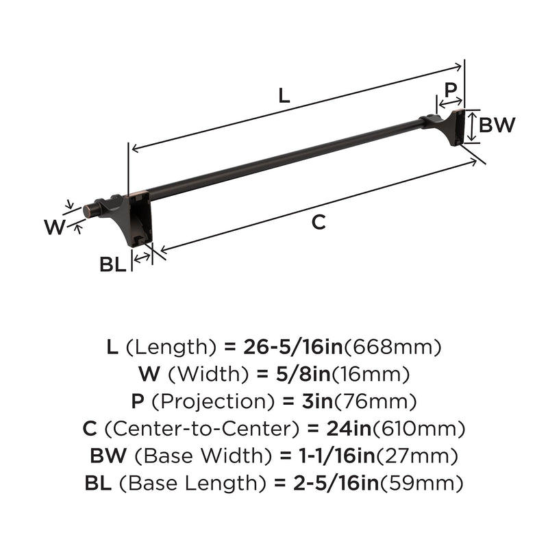 Amerock BH36054ORB | Oil Rubbed Bronze Towel Bar | 24 in (610 mm) Towel Rack | Davenport | Bathroom Towel Holder | Bathroom Hardware | Bath Accessories 24 in. Towel Bar 1-Piece