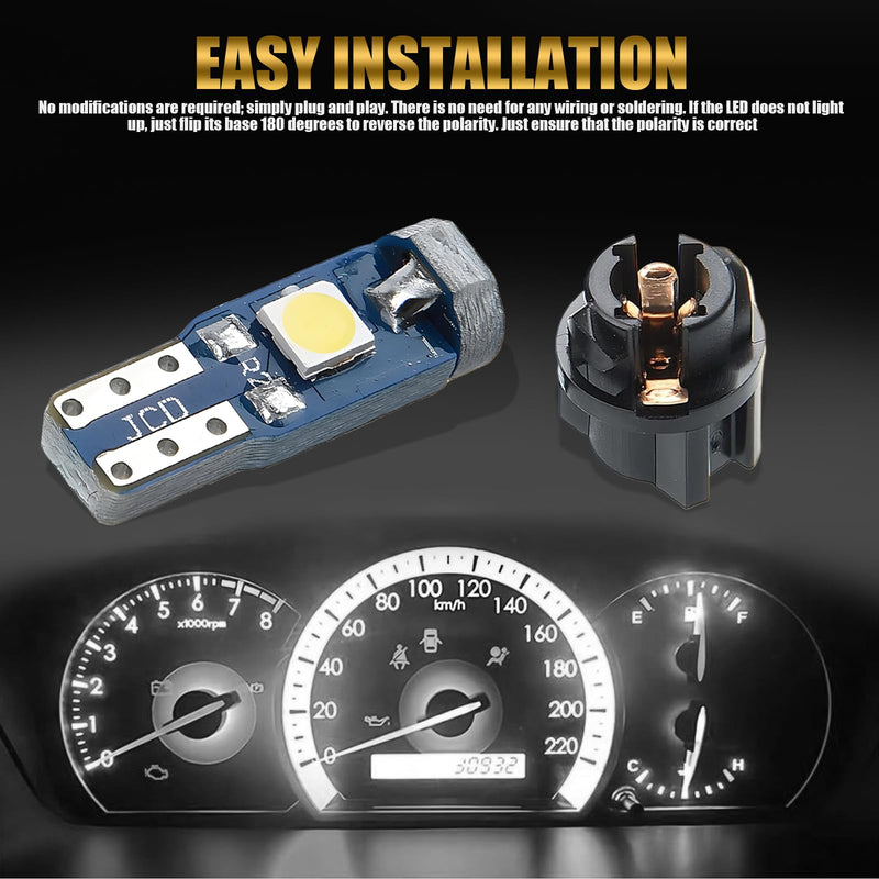 Pack-20 T5 LED Car Dashboard Lights, 3030-3SMD Light Bulb Replacement with Twist Lock Socket, LED Bulb for Car Instrument Cluster Dashboard Panel Gauge Indicator (White) 20 PCS White