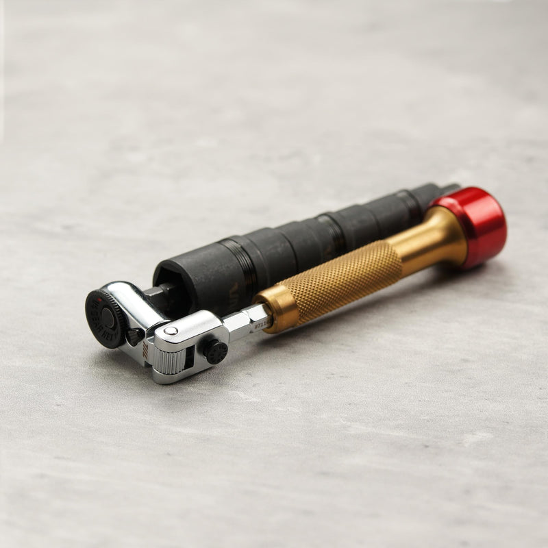 711L EDC Flex Head Ratchet Wrench with T-Handle, 1/4 Inch Mini Ratchet Tool with Socket Extension and Keyring Hole for Everyday Carry With Keyring Hole