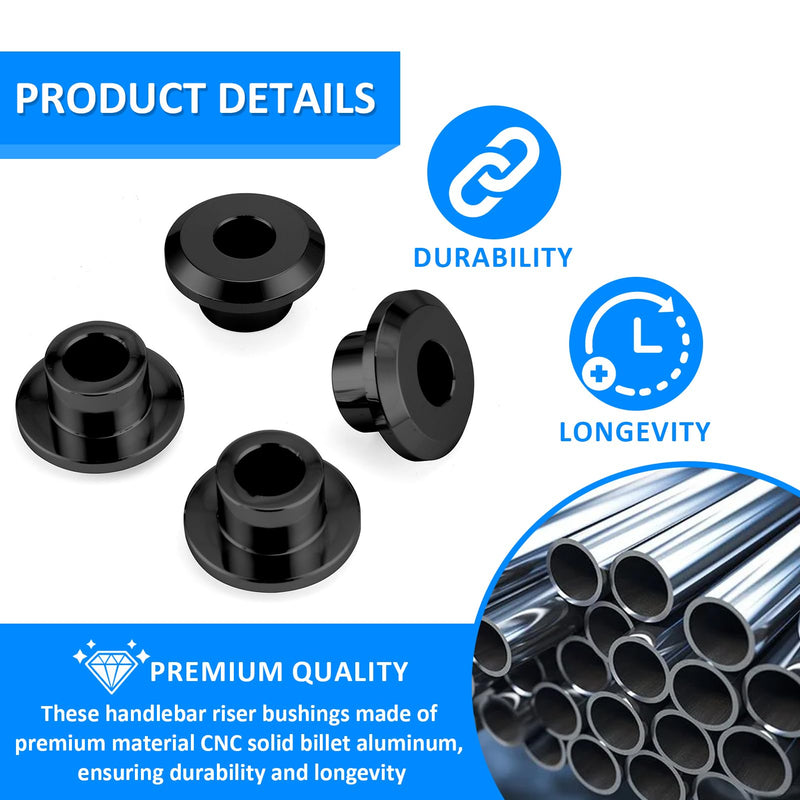 Wsays CNC Handlebar Riser Bushings Solid Billet Aluminum Compatible with Harley Touring Street Electra Road Glide Road King 1983-2025 Fit Softail 2018-2025 Oxidized Black