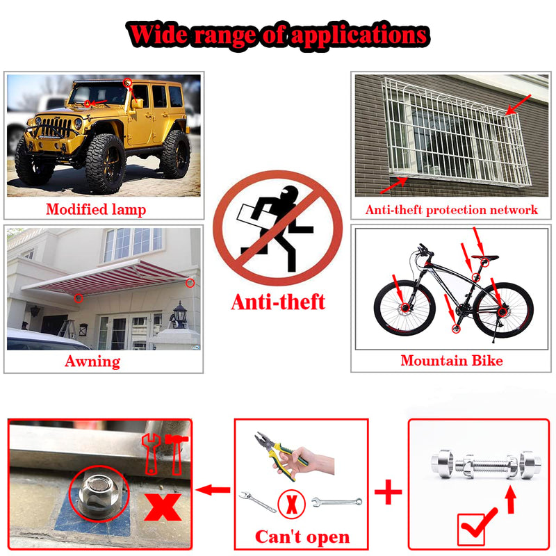 M6 304 Stainless Steel Anti-Theft Locking Nuts P1.0 Security Hardware Kit for Mountain Bike Awning Car Accessories for Styling Light Bar Safety,(4 Lock+ 1 Key) M6