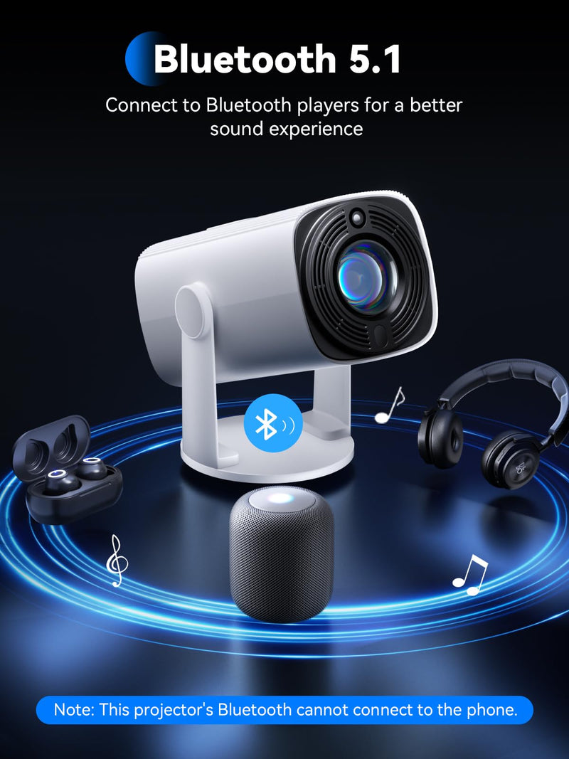 SOOMFON Mini Projector 1080P Support - Portable Small Video Movie Projector Bluetooth 5.1 Auto Keystone Electric Focus for Bedroom/Wall/Home/Outdoor/iPhone/Android/TV Stick