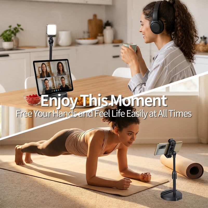 Webcam Stand for Desk with Phone Holder, Table Telescopic Camera Tripod, Webcam Mount Compatible with Logitech Webcam C922 C930e C920S C920 C615 C960 C920x BRIO 4K NexiGo N60, 1/4'' Thread