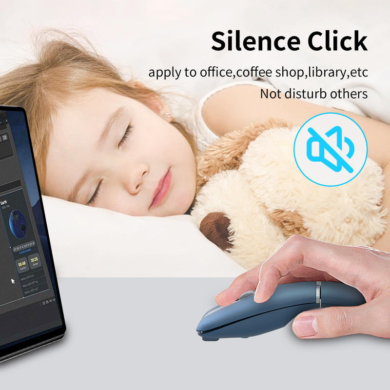 Bluetooth Arc Travel Mouse - BT & USB Wireless Dual Mode, Rechargeable | Slim Rotatable Portable, 3-Speed DPI, Silent Computer Mice for Microsoft Laptop PC MacBook Chromebook Tablet - Sapphire Blue