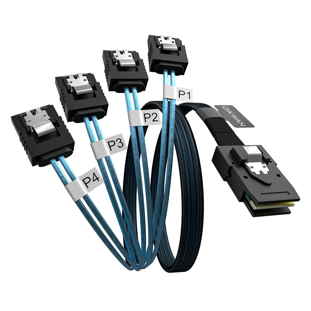 Mini SAS to 4 SATA Cable, 36 Pin SFF 8087 Host/Controller to 7 Pin SATA Target/Backplane, Compatible with PERC H310, RAID Controller(1M / 3.3FT)