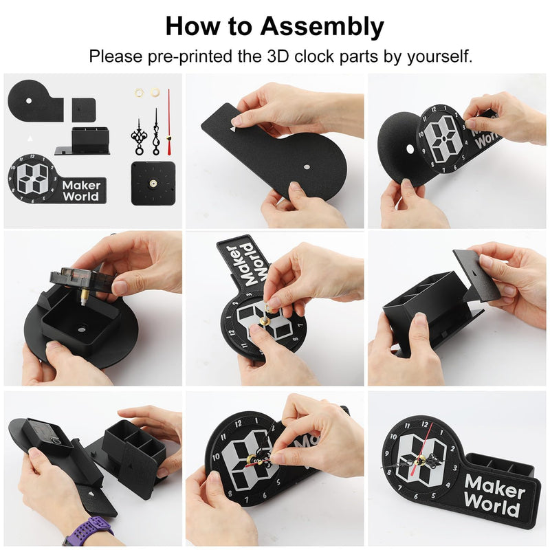 3D Printer DIY Clock Model Components Kit, Creative Model Makerworld MH011 Clock Mechanism Replacement Compatible with Bambulab P1P/P1S/A1/A1 Mini/X1/X1C/X1E 3D Printers-Prints NOT Included(10 PCS) 10 Pcs