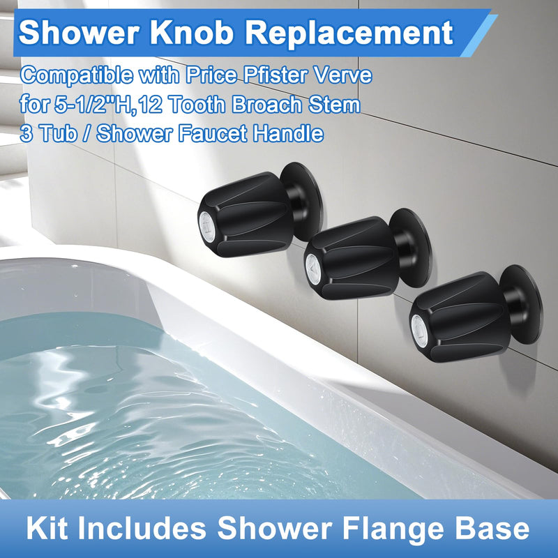 Matte Black Bath Tub Spout Shower Trim Kit, with 3 Shower Knob, Compatible with Price/Pfister Verve Tub/Shower Faucet Handle Set, for 1/2'' Pipe MALE Thread Connection, 3/4'' IPS Pipe Inside Thread