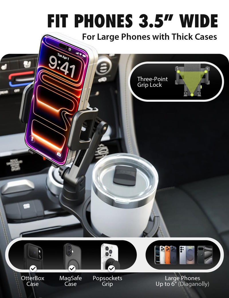 Bracketron Cup Holder Phone Mount for Car, TripGrip Truck Phone Holder | 2-in-1 cup holder phone holder, expandable base, one-click release, 360° rotation, folding support legs for up to 3.5" device