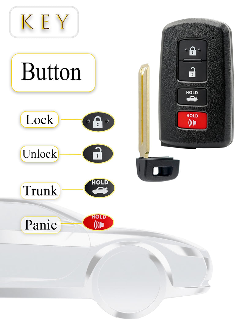 Keyless Entry Remote Control Smart Key Fob for Toyota Camry 2012-2017 | XYSKJFOB Proximity Replacement for Camry Avalon Corolla 2012 2013 2014 2015 2016 2017 2018 HYQ14FBA 281451-0020 89904-06140