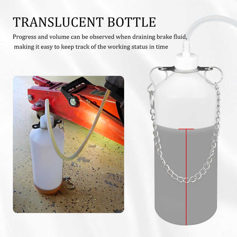 Brake Bleeder Kit with 23" Brake Bleeder Hose & 1L Brake Bleeder Bottle,Hanging Brake Fluid Bleeder Kit with Steel Chain for Maintenance Brake Systems,One Man Brake Bleeding Kit