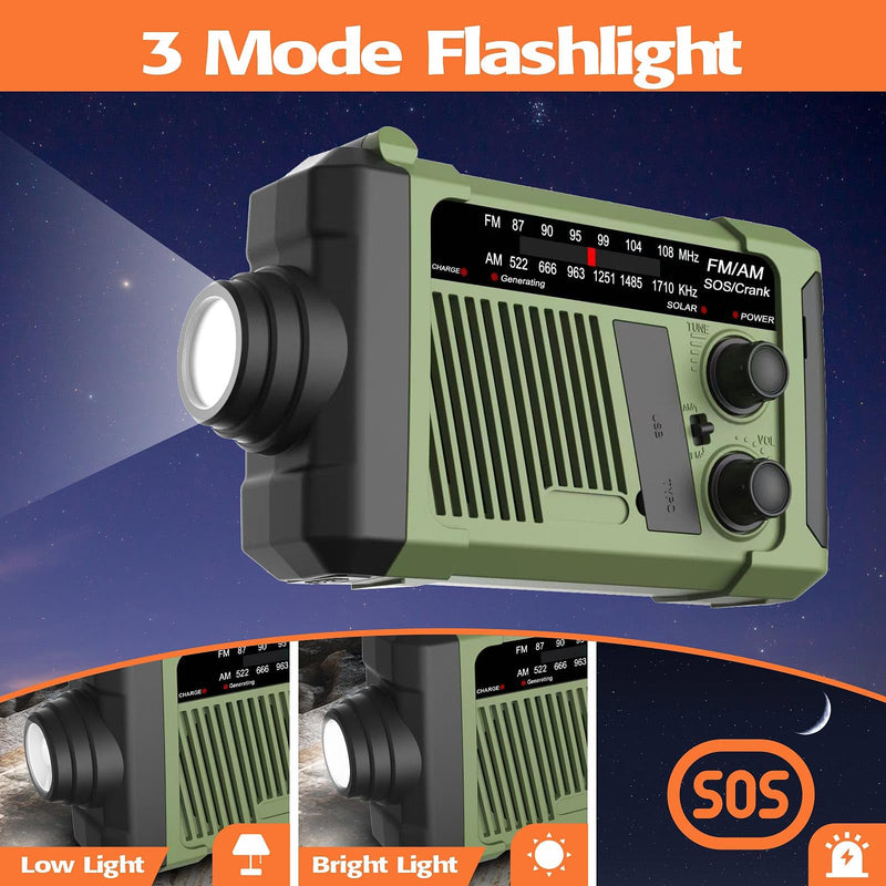 Weather Radios Alerts Portable AM FM, Emergency Outdoor Radio Solar/Hand Crank/USB Charging,Battery Operated,SOS Alarm/Flashlight/LED Radio