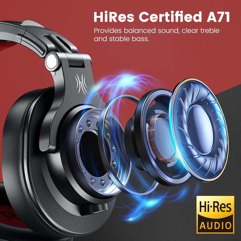 OneOdio A71 Hi-Res Studio Recording Headphones - Wired Over Ear Headphones with SharePort, Monitoring Mixing Foldable Headset with Stereo Sound, 3.5/6.35MM Jack for PC Computer DJ Guitar-Red Red